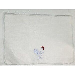10 Vintage Ivory Cocktail Napkins Hand Embroidered Rooster Cockrell Chicken